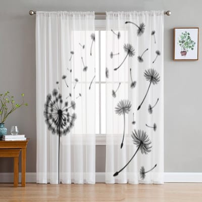 Paardenbloemen Wapperend In De Wind Transparante Gordijnen Voor Woonkamerraam Transparante Voile Tule Gordijn Slaapkamer Gordijnen Woondecoratie 135W x 114H(cm)x2
