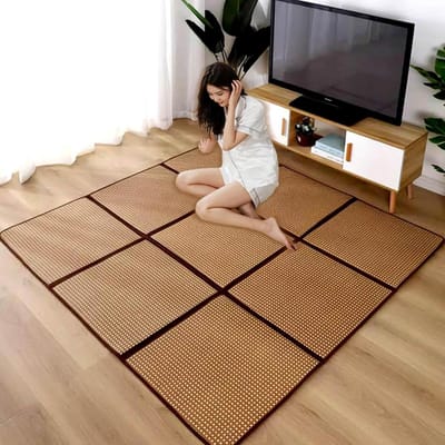 Tatami matras - Dunne futon - Zomers slapen - Ademend rotan - 120x240 cm - Bruin