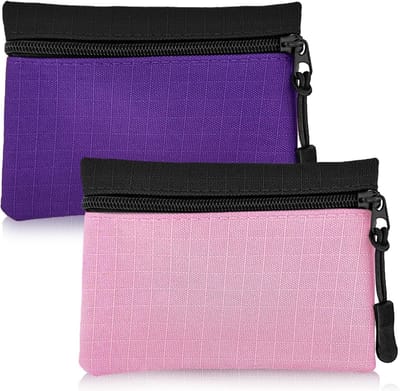 Draagbare Zipper Wallet van Oxford Stof voor Jongens, Meisjes, Vrouwen en Mannen - Set van 2 (Roze en Paars)