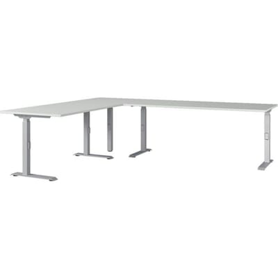 Agenda hoekbureau, mechanisch in hoogte verstelbaar, B 2600 x D 2200 x H 680-910 mm, lichtgrijs/zilver