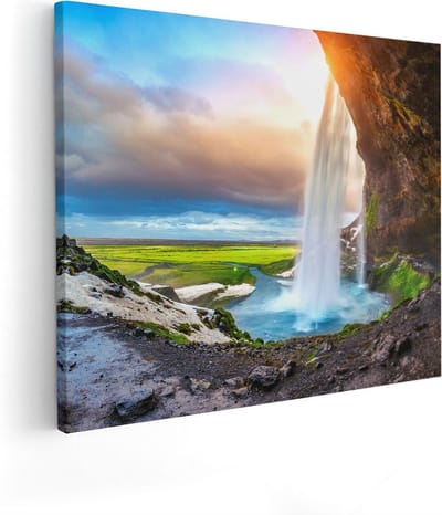 Artaza Canvas Schilderij IJsland - 50x40 cm - Wanddecoratie Landschap - Muurdecoratie Waterval - Kamer Accessoires Natuur