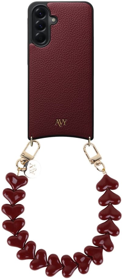 AVY Leren Hoesje Geschikt voor Samsung Galaxy A56 | Compatibel met MagSafe | Leather Case met Telefoonkoord | Polsband | Burgundy | Cupid Burgundy