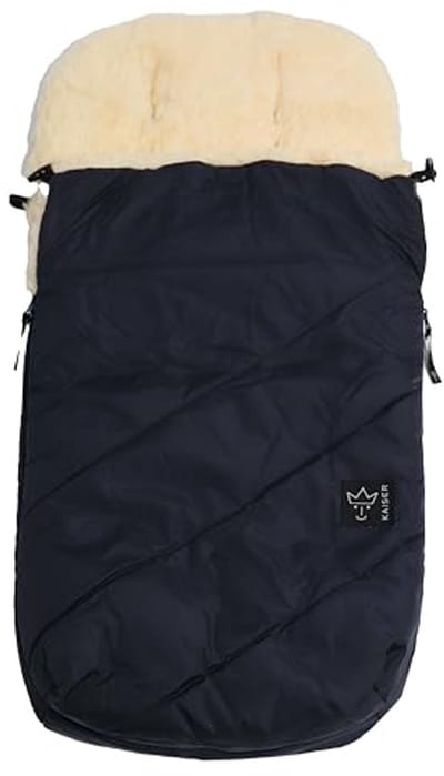 Voetenzak voor kinderwagen en buggy van echte lamsvacht, marineblauw, met ritssluiting