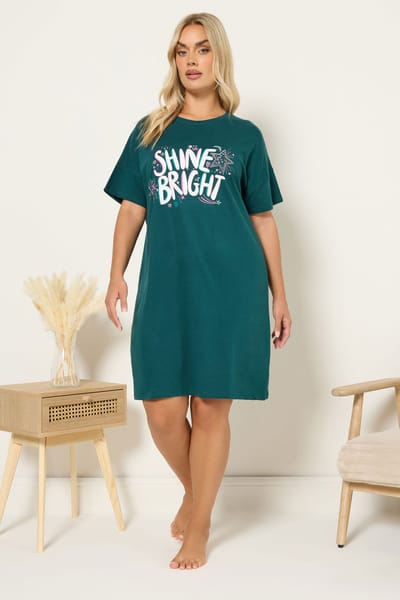 Yours Groene 'Shine Bright' Slaap Tshirt Nachthemd Size 54-56