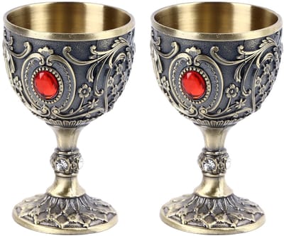 Dailygoods- Wijnbeker Vintage Design - Set van Twee - Metalen Wijnglazen - Duurzaam - Luxe - Brede Toepassing - Wijnglas