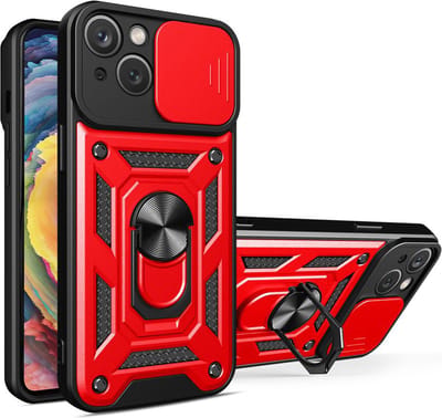 MobyDefend Hoesje - Geschikt voor iPhone 15 Plus - Pantsercase Met Draaibare Ring - Rood