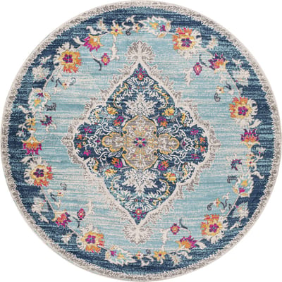 SURYA Rond Tapijt - Vintage oosters design ROMY - Meerkleurig/blauw