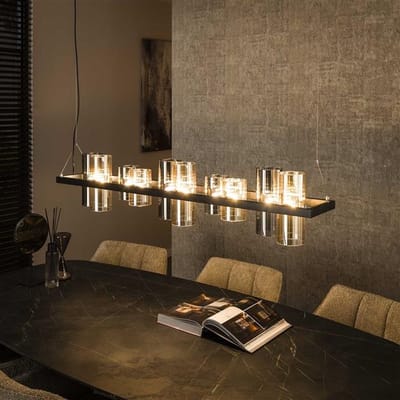 PS-Collection Cylinder 10L Hanglamp - 130x20x150 cm - Zwart - Glas/Metaal - hanglampen eetkamer, hanglamp zwart, hanglampen woonkamer, hanglamp slaapkamer, hanglamp kinderkamer, hanglamp rotan, hanglamp hout, hanglamp industrieel