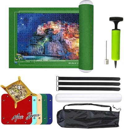 Mrs. Jones 1500 Piece Puzzle Mat - Puzzle Storage and Roll Carpet - Felt Jigsaw Mat - Green .