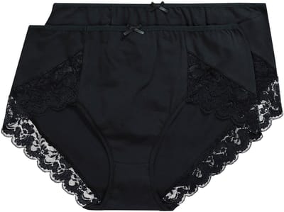 Ulla Popken - Dames - set van 2 tailleslips met kant - Zwart - Maat 42+