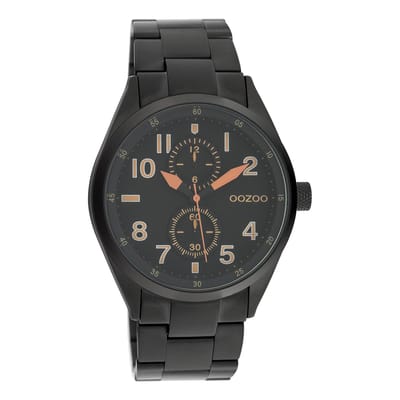 OOZOO Timepieces - Zwarte horloge met zwarte roestvrijstalen armband - C10635