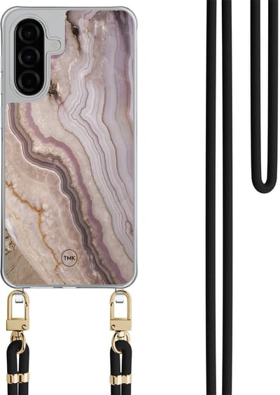 Telefoonhoesje met koord geschikt voor Samsung A36 - Blush marble - Inclusief Zwart koord - Transparant, Multi - Marmer - Crossbody beschermhoes - Met Telefoonketting