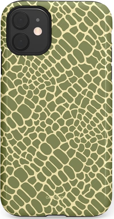 Casetastic hoesje geschikt voor Apple iPhone 11 - Dubbellaagse bescherming - Exotische Groen Geel Krokodillen Schubben - Fashion Case - Saliegroen Beige