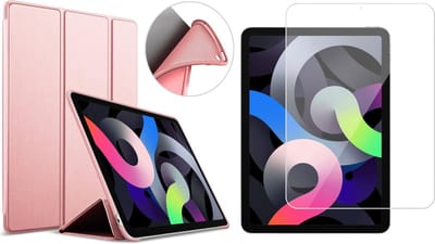 Hoes geschikt voor iPad Air 2022 / 2020 10.9 inch - Trifold Smart Book Case Cover Kunstleer Hoesje Roségoud - Tempered Glass Screenprotector