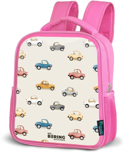 NoBoringSuitcases.com® - Rugzak roze - Schooltas meisjes - Kleurrijke retro autootjes - Kinder rugtas meisje - Boekentas kind - Kinderrugzak voor school - Schoolrugzak