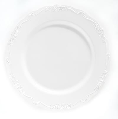 Decorline -40 delig Serviesset met elegante herbruikbare plastic borden, Casual collectie, hoogwaardig vintage servies ,Wit serviesset voor Kerstmis,Bruiloften, Verjaardagen, Feesten en Evenementen.