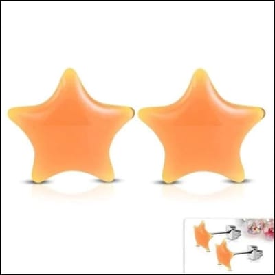 Aramat Jewels | Oorbellen | RVS sterren oorbellen kleurrijk | 9mm / Oranje | |9mm | Staal | Kinderen, Volwassenen | Verkleurd niet