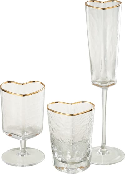 J-Line glas champagne Hart - glas - goud/transparant - 6 stuks