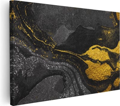 Artaza Canvas Schilderij Abstract - 90x60 cm - Wanddecoratie Marmer Goud - Muurdecoratie Woonkamer - Schilderijen Op Canvas