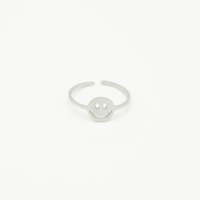 Ring Smiley - Stainless Steel - Zilverkleurig - Universele maat - Verstelbaar - Verkleurt niet