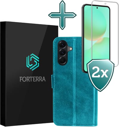 Hoesje Met 2x Screenprotector - Geschikt voor Samsung Galaxy A36 - Luxe Pasjeshouder - Flip Case - Bookcase Portemonee - Kunstleer Book Case - Flipcase Hoes - Book Cover - Walletcase - Portemonneehoes - Turquoise