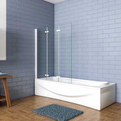 Aica Luxe Badwand 130x140cm,3-Delig Inklapbaar,6mm Transparant Easy Clean Gehard Glas,Grijs Frame,Eenvoudige Montage