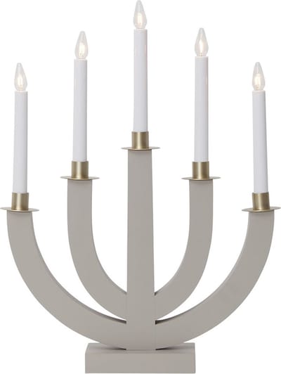 Star Trading kandelaar 'Eli', 5-lichts, gouden details, hout, grijsbeige, warm wit, H 47 cm, B 37 cm