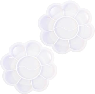 Dailygoods- Kleurenpalet 2 Stuks - Kunststof Palet - Aquarelverf - Mengpalet met 8 Pigmentgebieden - 15 cm Diameter - Duurzaam en Veilig - Schilderpalet
