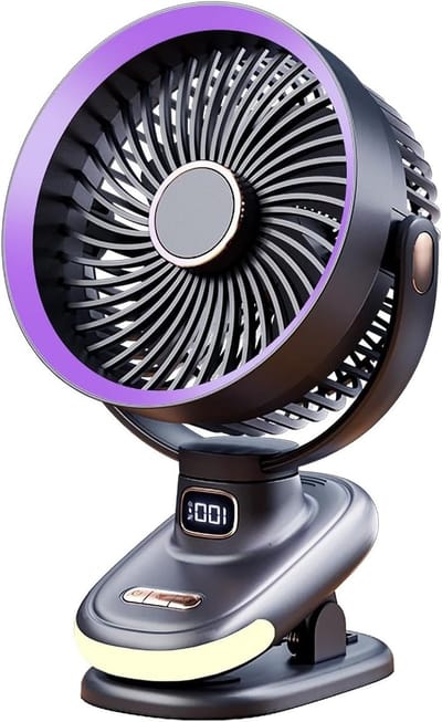 Oplaadbare USB mini ventilator met clip, 5 snelheden en oscillerende draaifunctie, stil en draagbaar in vintage stijl voor slaapkamer, kantoor en woonkamer
