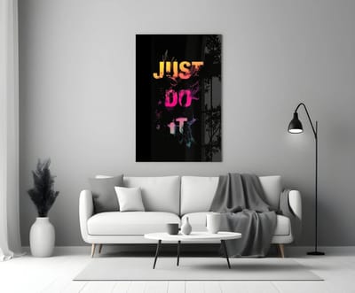 Glasschilderij - Motivatie Quote - Kleurrijke Tekst Wanddecoratie - 90x60 cm