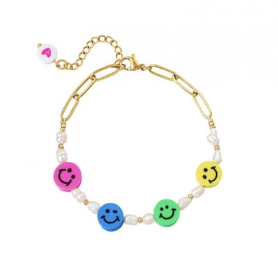 Armband Smiley - Goudkleurig - RVS - Verstelbaar