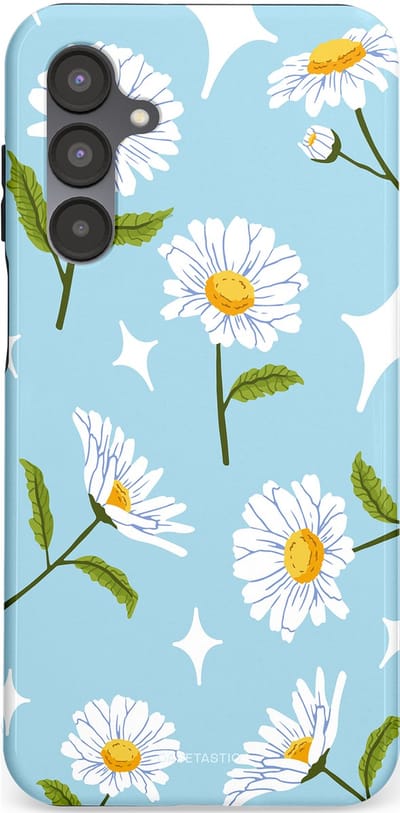 Casetastic hoesje geschikt voor Samsung Galaxy A16 - Dubbellaagse bescherming - Margrietjes in de Wind - Fashion Case - Lichtblauw Wit Groen