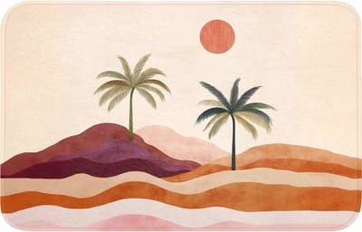 Badmat 80x50 cm - Antislip - Palmbomen - Abstract - Zon - Heuvels - Badmatten voor badkamer - Badkamermat - Douchemat - Badkamer mat