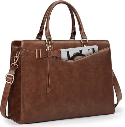 Famanu - Laptoptassen voor vrouwen, 15,6 inch, dameshandtassen, draagtas, grote werktassen, PU-synthetisch materiaal ontwerper-schoudertas voor zakelijk gebruik, kantoor, winkelen of universiteit, Vintage Bruin