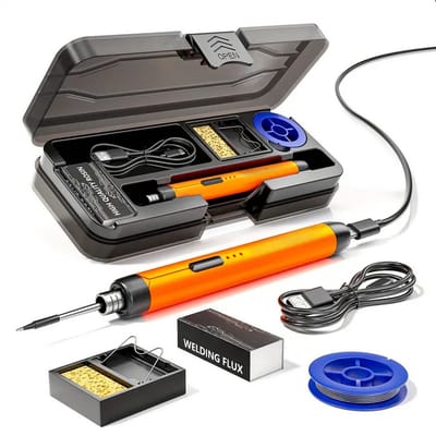 Tech Essentials Draadloze Soldeerbout - 8W - USB-C - Met Tin - Kit - Fijnsoldeerwerk - Pen - Accu - Soldeerset - Solder - Elektrisch Gereedschap - Oranje