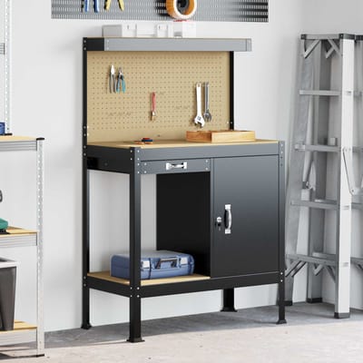 vidaXL - Werkbank - Zwart - 90 - x - 49 - x - 141 - cm - Samengesteld - Hout - en - Metaal