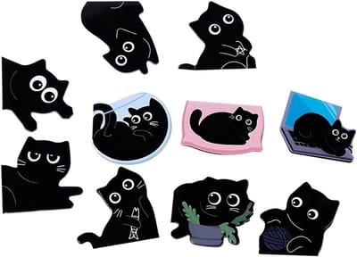 Magnetische Boekenleggers Set van 10 - Schattige Zwarte Katten voor Boekenliefhebbers, Perfecte Cadeaus voor Onderwijzers en Studenten