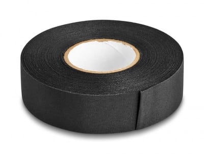 Stoffen tape 25 m x 25 mm ongebonden zelfklevend zwart