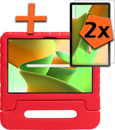 Hoesje - Geschikt voor Lenovo Tab M10 Plus (3e / 3rd Generatie) - Met 2x Screenprotector - Kinderhoes Shockproof Bumper - Kidsproof Case - Tablet Hoes - Kinder Hoes Cover - Rood