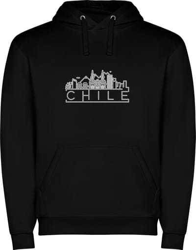 Zwarte unisex hoodie met “ Sky Line Chili – Vakantiegevoel – Strak – Modern “ Print Full Color Color merk Roly maat S