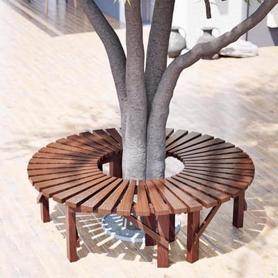 Houten Boombank - Ronde Bank - Tuin Ontspanning - Modulair Ontwerp - 125 cm - Houtkleur