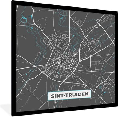Fotolijst incl. Poster - Plattegrond – Sint Truiden – Blauw – Stadskaart - Kaart - 40x40 cm - Posterlijst