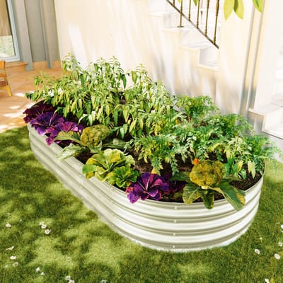 Wishdor - Set Van 2 Verhoogde Moestuinbakken - Verzinkt Staal - Open Bodem - Zilver - 182,9 X 91,5 X 30,5 Cm