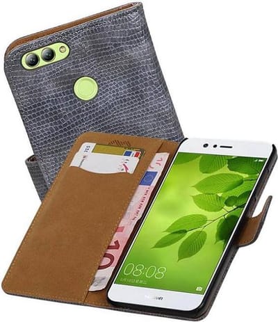 Hagedis Bookstyle Wallet Case Hoesjes Geschikt voor Huawei Nova 2 Grijs