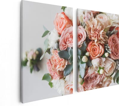 Artaza Canvas Schilderij Tweeluik Bloemen In Vaas - Boeket - 80x60 - Foto Op Canvas - Canvas Print