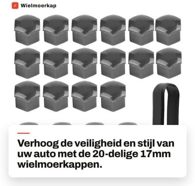 Dailygoods- Wielmoerkap 17 mm - 20 Stuks - Antidiefstal Bescherming - Hoogwaardige Nylon PA66 - Stofdicht - Geschikt voor de meeste Auto's - Wielmoerkappen
