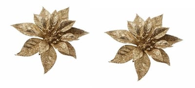 Cosy & Trendy Kersthanger - 3x - bloem - op clip - goud - 18 cm - Kerstboomversiering