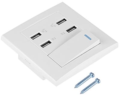 USB Wandstopcontact met 4 Poorten en Switch Control - Snelle Oplader voor Smartphones en Camera's