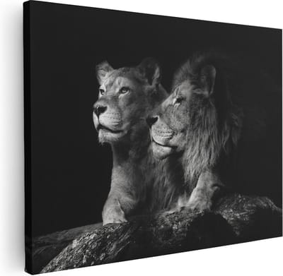 Artaza Canvas Schilderij Leeuwenfamilie - 40x30 cm - Klein - Wanddecoratie Dierenkop - Muurdecoratie Woonkamer - Kamer Accessoires