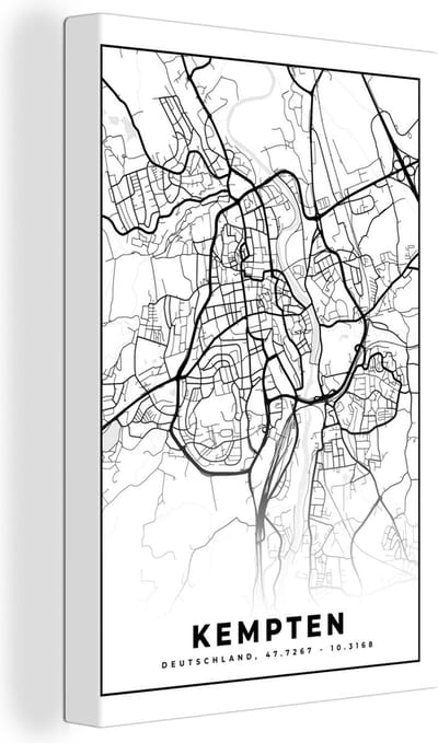 Canvas Schilderij Stadskaart - Plattegrond - Kempten - Kaart - 20x30 cm - Wanddecoratie